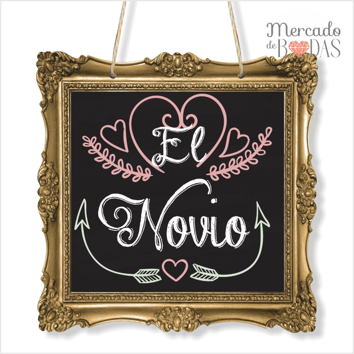 Cartel para sillas dorado novio